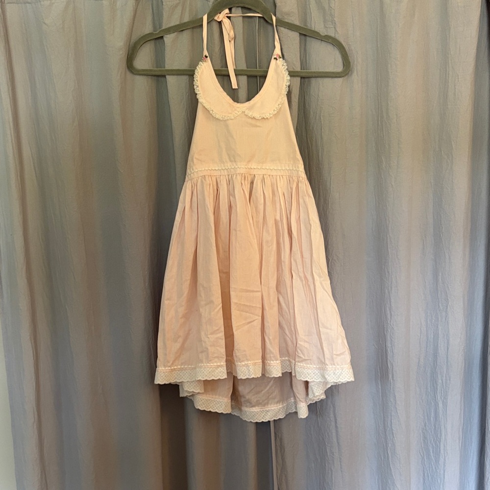 Dollcake Pink Halter Dress with Lace Trim